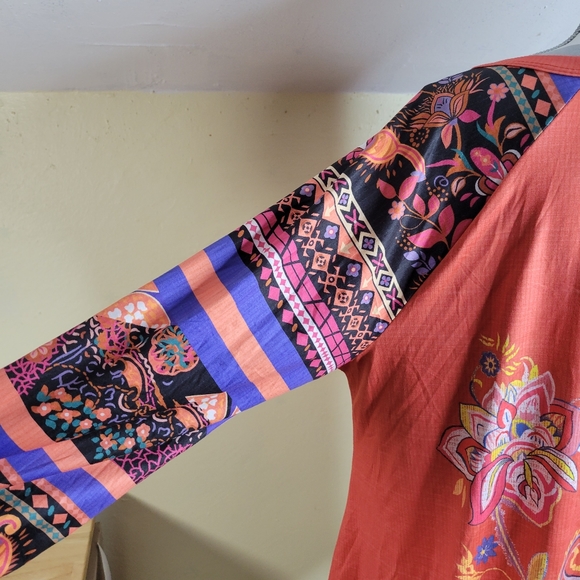 Womans Unbranded Cotton Poly blend Long Sleeve Fun Print Coral/Blue/Black S 3X - Picture 6 of 9